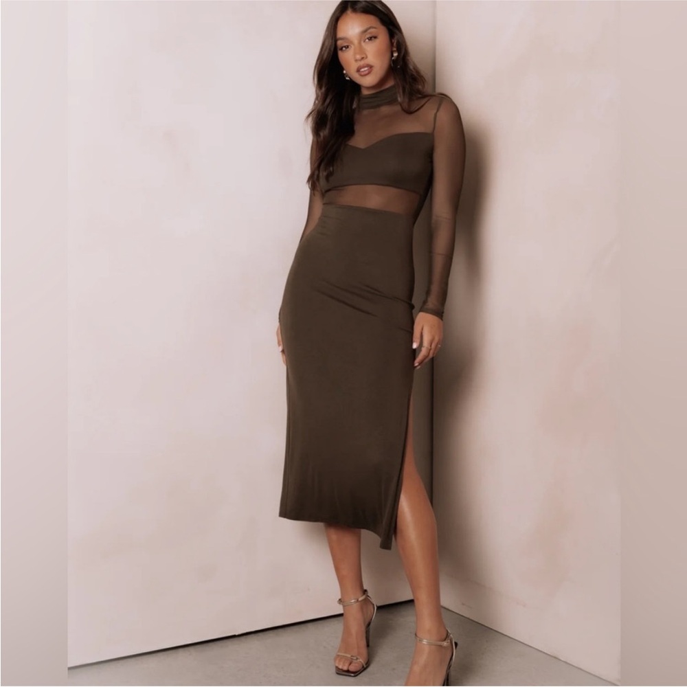 Petal & Pup Sheer Olive Midi Dress